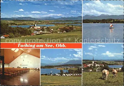 Taching See Salzkammergut Berge Neue Pfarrkirche Campingplatz See mit Hochstaufen und Zwiesel Kat. Taching a.See