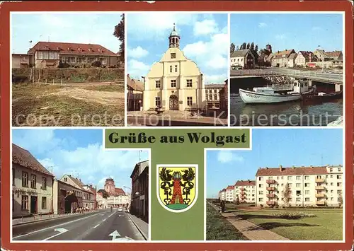 Wolgast Mecklenburg Vorpommern HOG Vier Jahreszeiten Rathaus Stadtblick Strasse der Befreiung Neubausiedlung Kat. Wolgast