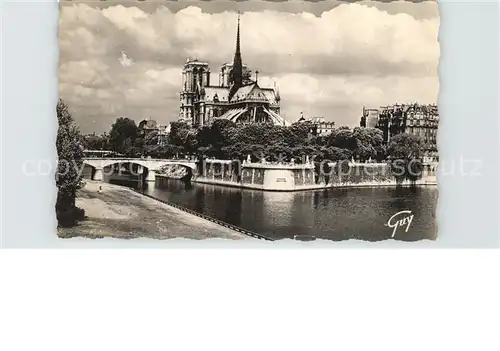 Paris Le pont et le square de l  Archeveche l abside de la cathedrale Notre Dame Kat. Paris