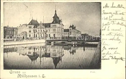 Muelhausen Elsass Postgebaeude Wasserspiegelung Kat. Mulhouse