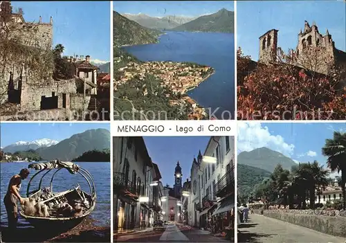 Menaggio Lago di Como Burg Stadtansicht Fischerboot Kat. 