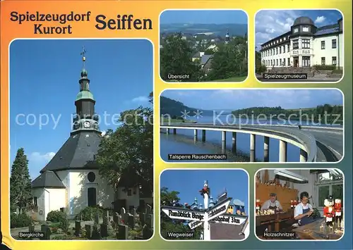 Seiffen Erzgebirge Bergkirche Teilansicht Spielzeugmuseum Talsperre Rauschenbach Wegweiser Holzschnitzer Kat. Kurort Seiffen Erzgebirge