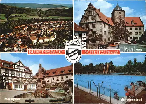 Schlitz Panorama Vorderburg Marktplatz Schwimmbad Kat. Schlitz