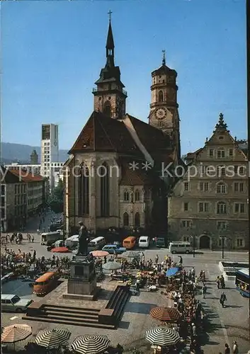 Stuttgart Schillerplatz Blumenmarkt Denkmal Kirche Kat. Stuttgart