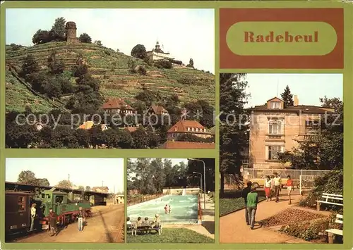 Radebeul Blick zum Spitzhaus Turm der Jugend Traditionsbahn Bilzbad Indianer Museum Kat. Radebeul