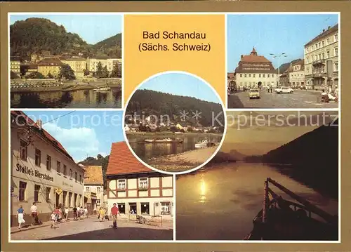 Bad Schandau Markt Poststrasse Dampferanlegestelle Abendstimmung Elbe Kat. Bad Schandau