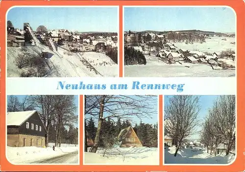 Neuhaus Rennweg Schanzenanlage im Gruendle Panorama Rennsteigbaude Wanderhuette Kat. Neuhaus Rennweg