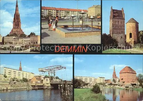 Demmin Mecklenburg Vorpommern Markt Bartholomaeuskirche Springbrunnen Luisentor Pulverturm Kat. Demmin