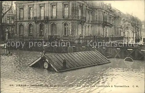 Paris Inondations Ligne des Invalides a Versailles La Crue de la Seine Hochwasser Katastrophe Kat. Paris