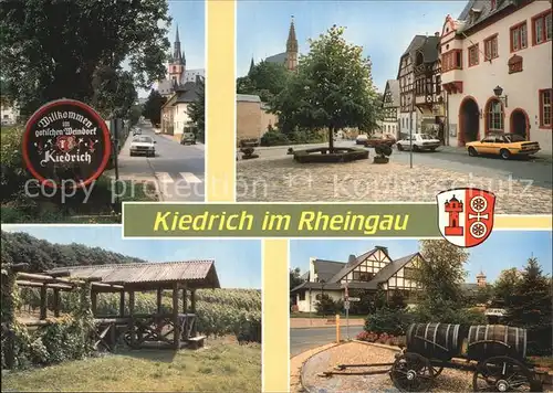 Kiedrich Strassenpartie Marktplatz Reben Karren mit Weinfaessern Kat. Kiedrich