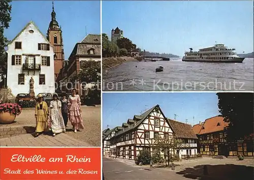 Eltville Rhein Trachtenmaedchen Fahrgastschiff Fachwerkhaeuser Kat. Eltville am Rhein