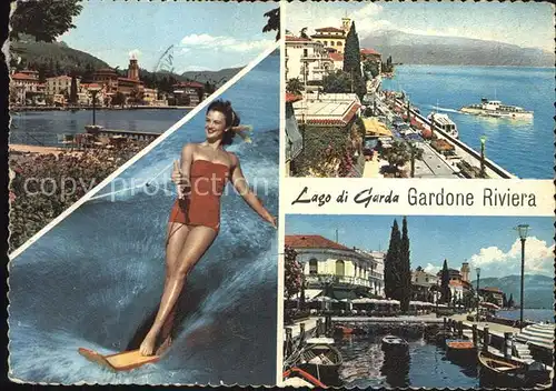 Gardone Riviera Lago di Garda Teilansicht Promenade Hafen Wasserski Kat. Italien