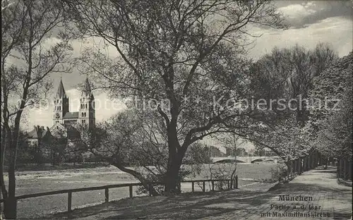 Muenchen Partie an der Isar Maximilianskirche Kat. Muenchen