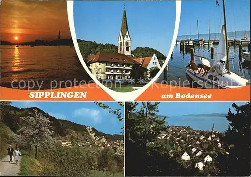 Sipplingen Abendstimmung am Bodensee Kirche Seglerhafen Wanderweg Kat. Sipplingen