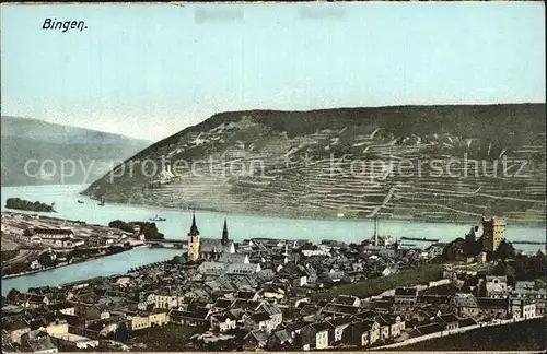 Bingen Rhein Panorama Nahemuendung Burgruine Weinberge Kat. Bingen am Rhein