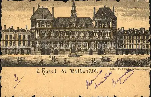 Vieux Paris Hotel de Ville en 1750 Dessin Kuenstlerkarte