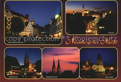 Nuernberg bei Nacht Altstadt Weinstadel Sebalduskirche Albrecht Duerer Platz Kat. Nuernberg