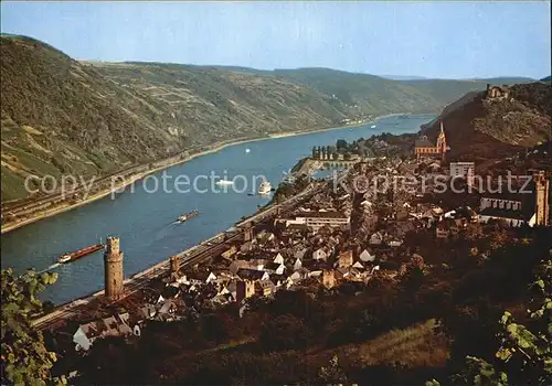 Oberwesel Rhein Fliegeraufnahme mit Rhein Kat. Oberwesel am Rhein