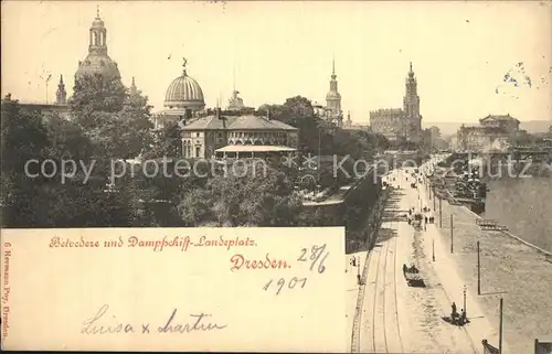 Dresden Belvedere und Dampfschiff Landeplatz Kat. Dresden Elbe