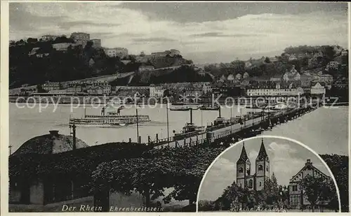 Ehrenbreitstein Festung Rheindampfer Kirche Arenberg Kat. Koblenz