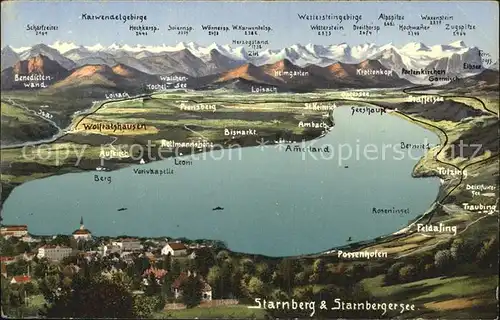 Starnberg See Panoramakarte Kat. Starnberg