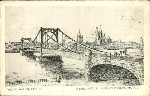 Koeln Rhein Neue Haengebruecke mit Dom Zeichnung Kat. Koeln