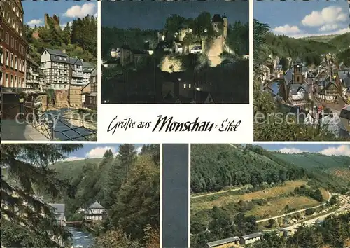 Monschau Rotes Haus Hallerruine Burg bei Nacht Rurpartie Campingplatz Kat. Monschau