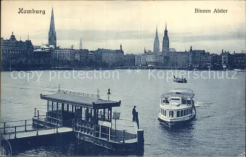 Hamburg Binnen Alster Schiffe Kirche Kat. Hamburg