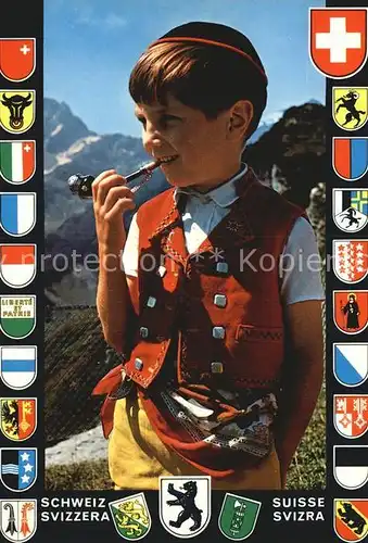 Ebenalp Junge in Appenzeller Tracht mit Pfeife Kat. Ebenalp