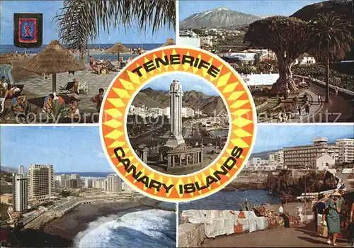 Tenerife Strand Panorama Bucht Alter Baum Monument Kat. Islas Canarias Spanien