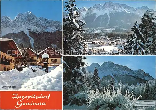 Grainau Zugspitzdorf Dorfbrunnen Waxensteine Zugspitze Winter Kat. Grainau