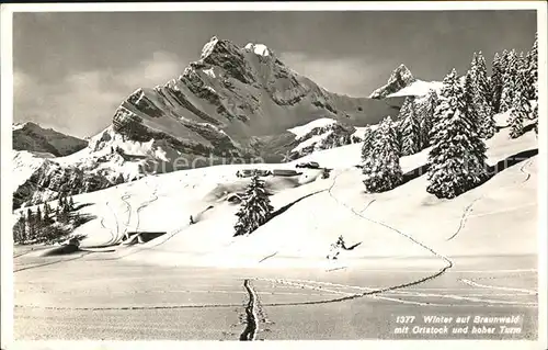 Braunwald GL mit Ortstock und Hoher Turm Kat. Braunwald