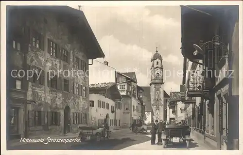 Mittenwald Bayern Hauptstrasse Auto Kirche Kat. Mittenwald