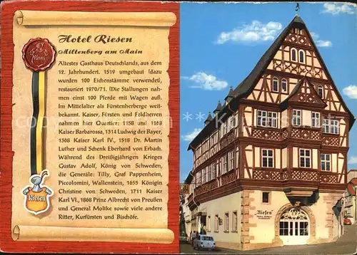 Miltenberg Main Hotel Riesen Fachwerk Kat. Miltenberg