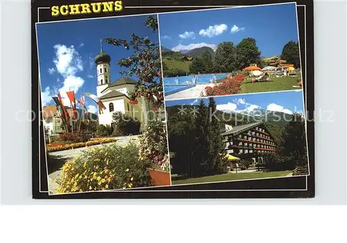 Schruns Vorarlberg Schwimmbad Zimba Vandanser Steinwand Hotel Loewen Kirche Fahnen Kat. Schruns