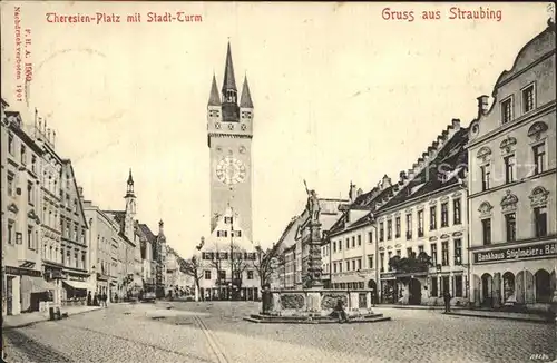 Straubing Marktplatz Brunnen Stadttor Kat. Straubing