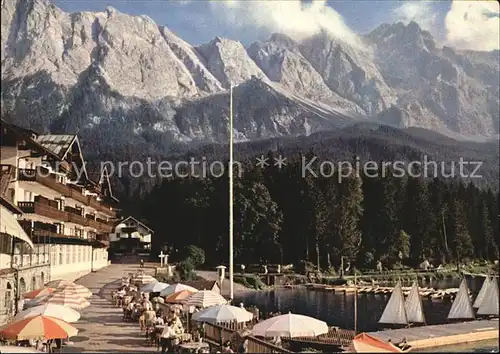 Eibsee Eibseehotel gegen Zugspitzmassiv Kat. Grainau