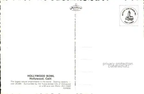 Hollywood California Hollywood Bowl Freilichtbuehne Kat. Los Angeles United States
