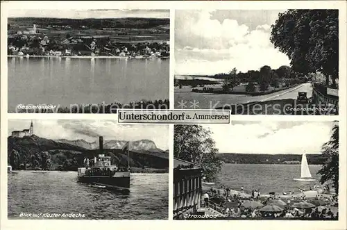 Unterschondorf Panorama Seepromenade Strandbad Segeln Kloster Andechs Dampfer Kat. Schondorf a.Ammersee