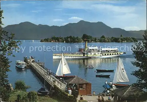 Chiemsee mit Fraueninsel Schiffslandebruecke Ausflugsdampfer Kat. Chiemsee