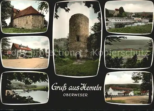 Hemeln Kirche Burgturm Fahrgastschiff Weserpartie Panorama Kat. Hann. Muenden