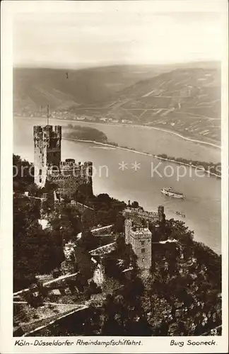 Niederheimbach Bingen Burg Sooneck Koeln Duesseldorfer Rheindampfschiffahrt Rhein Kat. Niederheimbach Rhein