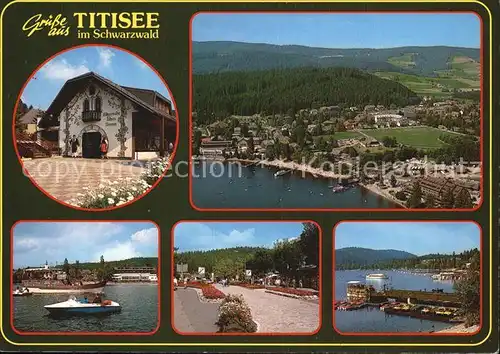 Titisee Schwarzwaelder Uhrenzentrum Fliegeraufnahme Bootspartie Promenade Seebruecke Kat. Titisee Neustadt