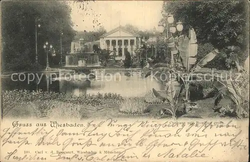 Wiesbaden Kurhaus Palmen Teich Park Kat. Wiesbaden