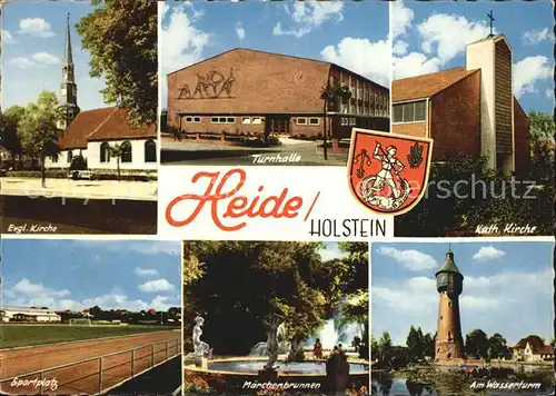 Heide Holstein Evangelische Katholische Kirchen Maerchenbrunnen Wasserturm Kat. Heide