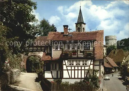 Lindenfels Odenwald Stadttor mit Blick zur Kirche Kat. Lindenfels