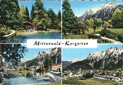Mittenwald Bayern Kurgarten Schwanenteich Fontaene Panorama Kat. Mittenwald