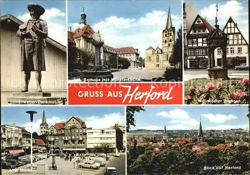 Herford Linnenweber Denkmal Rathaus Kirche Brunnen Markt Kat. Herford