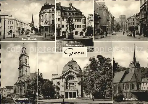 Gera Puschkinplatz Sinsonbrunnen Salvatorkirche Theater Marienkirche Kat. Gera