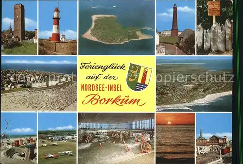 Borkum Nordseebad Leuchtturm Strand Flugplatz Hallenbad Sonnenuntergang Fliegeraufnahme Kat. Borkum